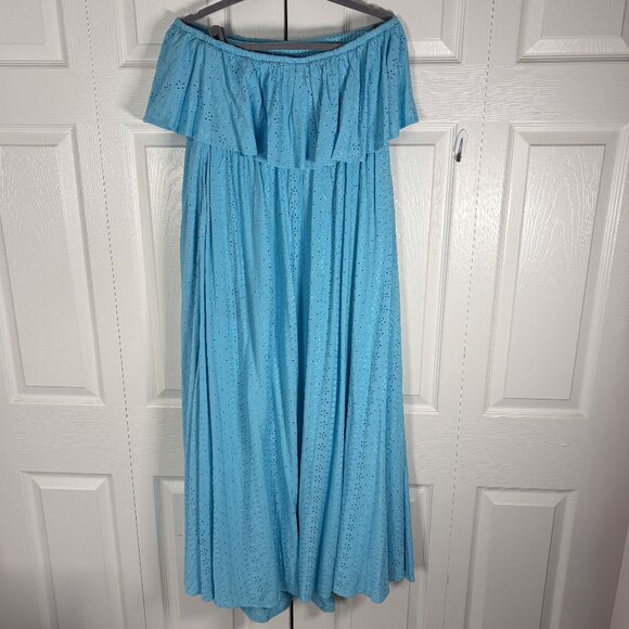 Torrid Blue Off Shoulder Eyelet Maxi Dress Women’s Size 1X - Picture 1 of 2
